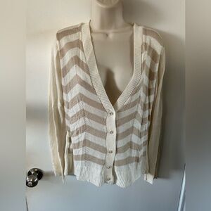 Cream and Tan Striped Cardigan L